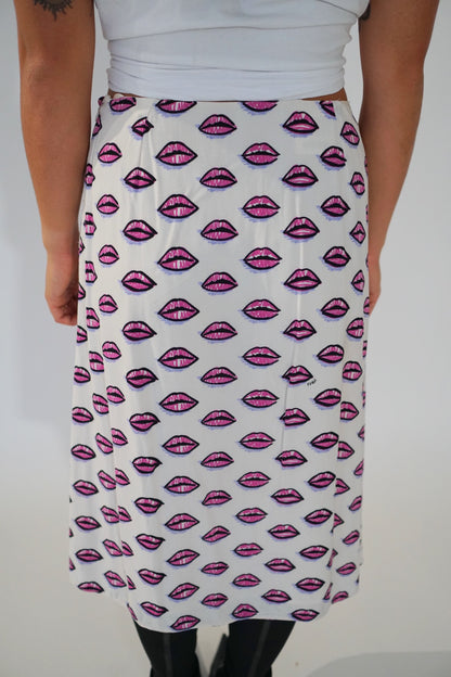 Prada Kiss Lips Midi Flare Skirt