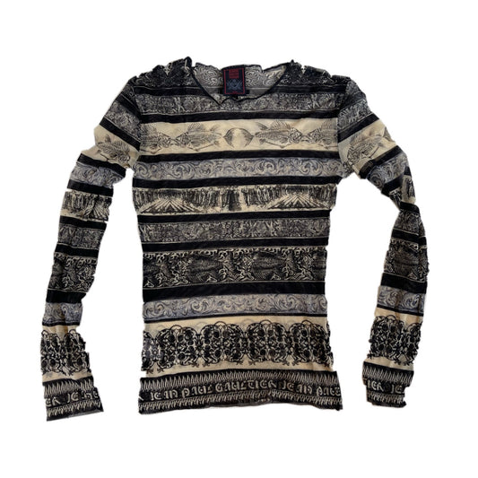 Jean Paul Gaultier Classique Mesh Tribal Logo LS Top
