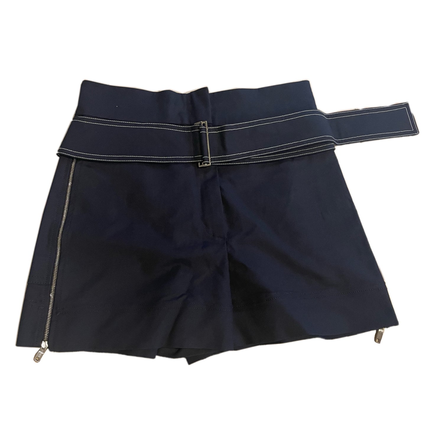 Sportmax White Stitch Side Zipper High Waist Belted Shorts