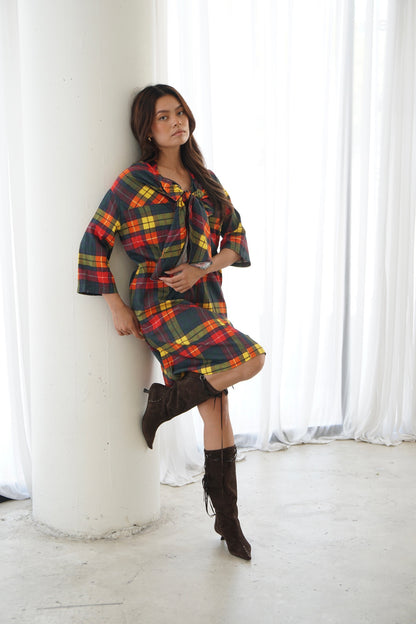 Tricot Comme des garçons plaid checkered LS dress w bow tie