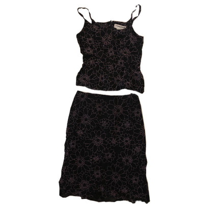Sonia Rykiel Pink/Black Floral Cami Top Midi Skirt Set