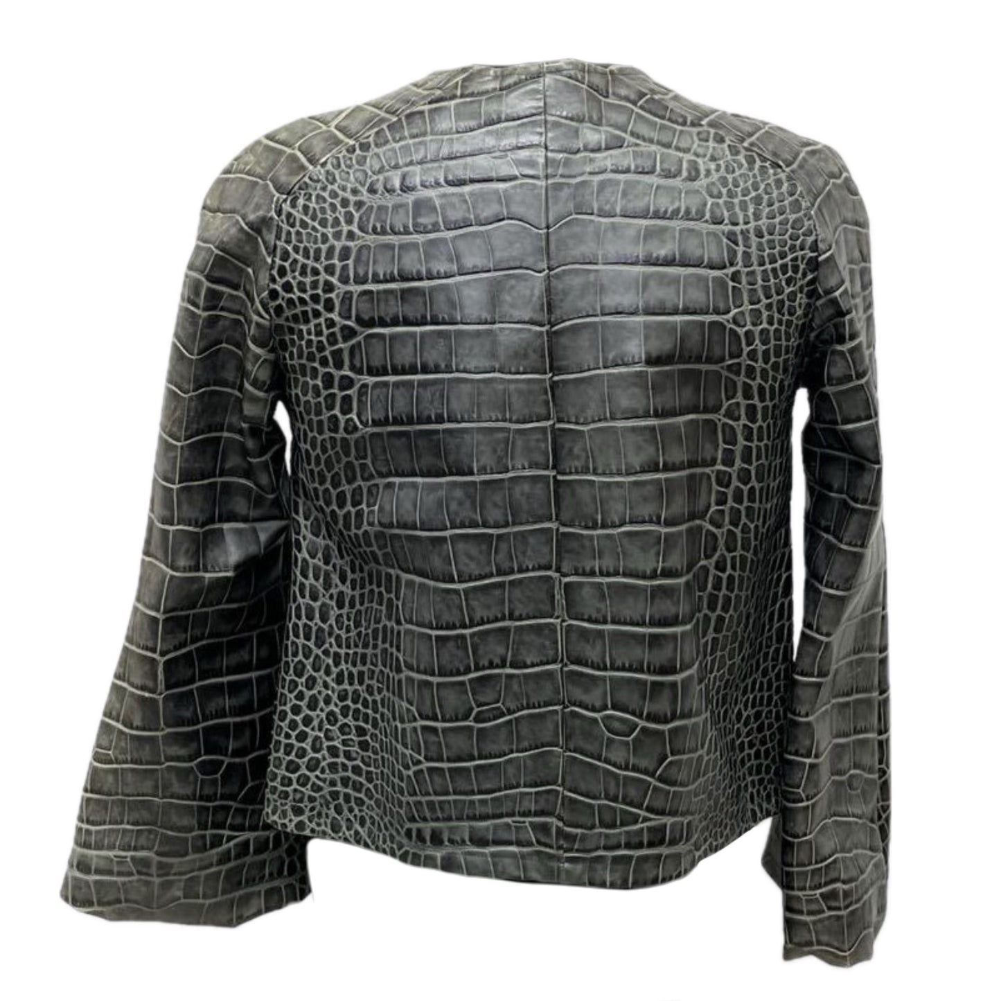 Giorgio Armani Calf Leather Reptile Assymetrical Zip Flare Sleeve Jacket