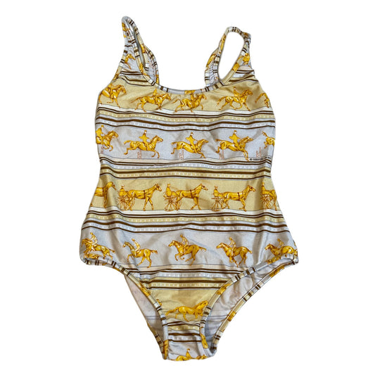 Hermes Equestrian Carriage Print Low Back One Piece Swimsuit