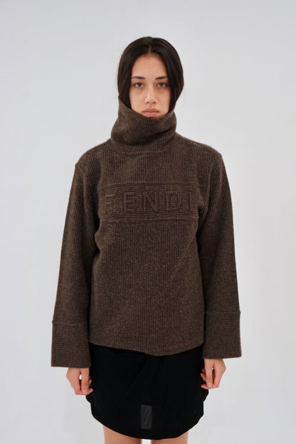 Fendi Vranded Knit Turtleneck w Bell Sleeve