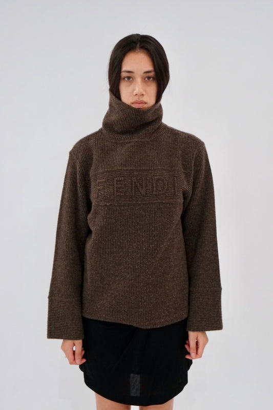 Fendi Vranded Knit Turtleneck w Bell Sleeve