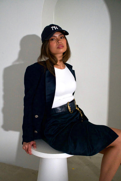 Gianni Versace Double Breasted Blazer Wrap Skirt w Beaded Drop Gold Buckle Belt