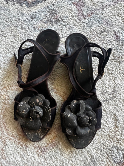 Chanel Camelia Wedge Meag Sandals