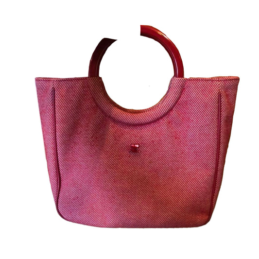 Courreges Red/White Top Handle Canvas Tote Bag