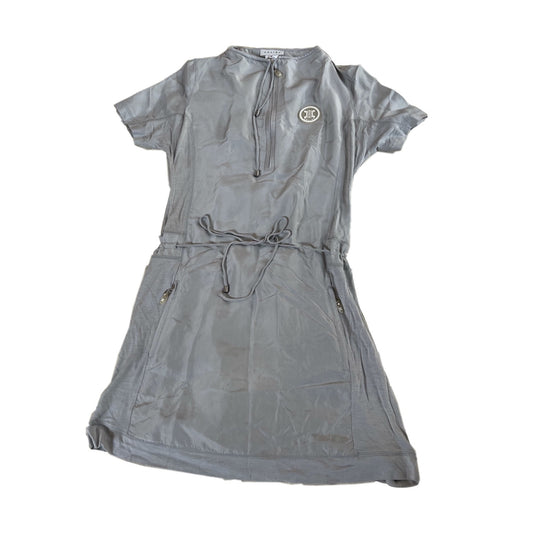 Celine Silk SS Half Zip Pockets Mini Dress