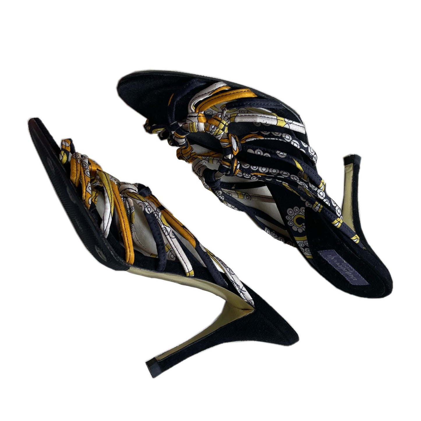 Emilio Pucci Pattern Satin Strappy Metal Ring Heels