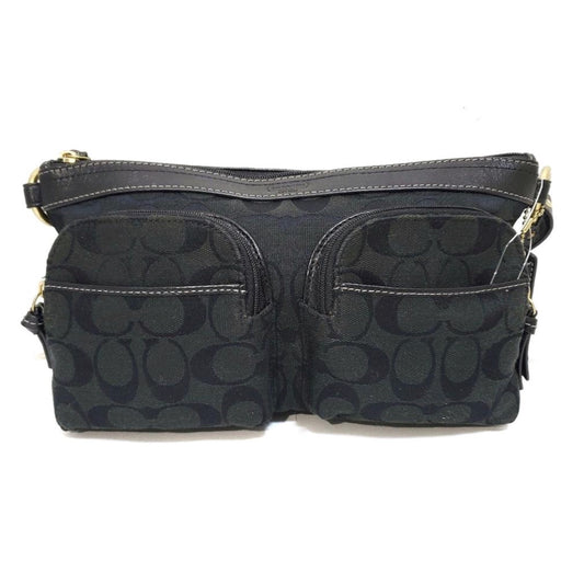 Coach Monogram Canvas Double Pocket Leather Shoulder Bag