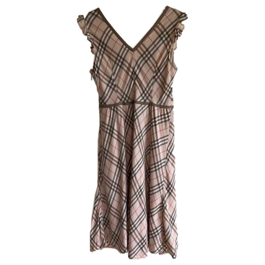 Burberry Blue Label Nova Check Bustier Corset Trim Midi Flare Dress