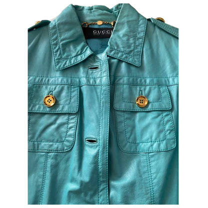 Gucci Leather Gold Button Military Jacket