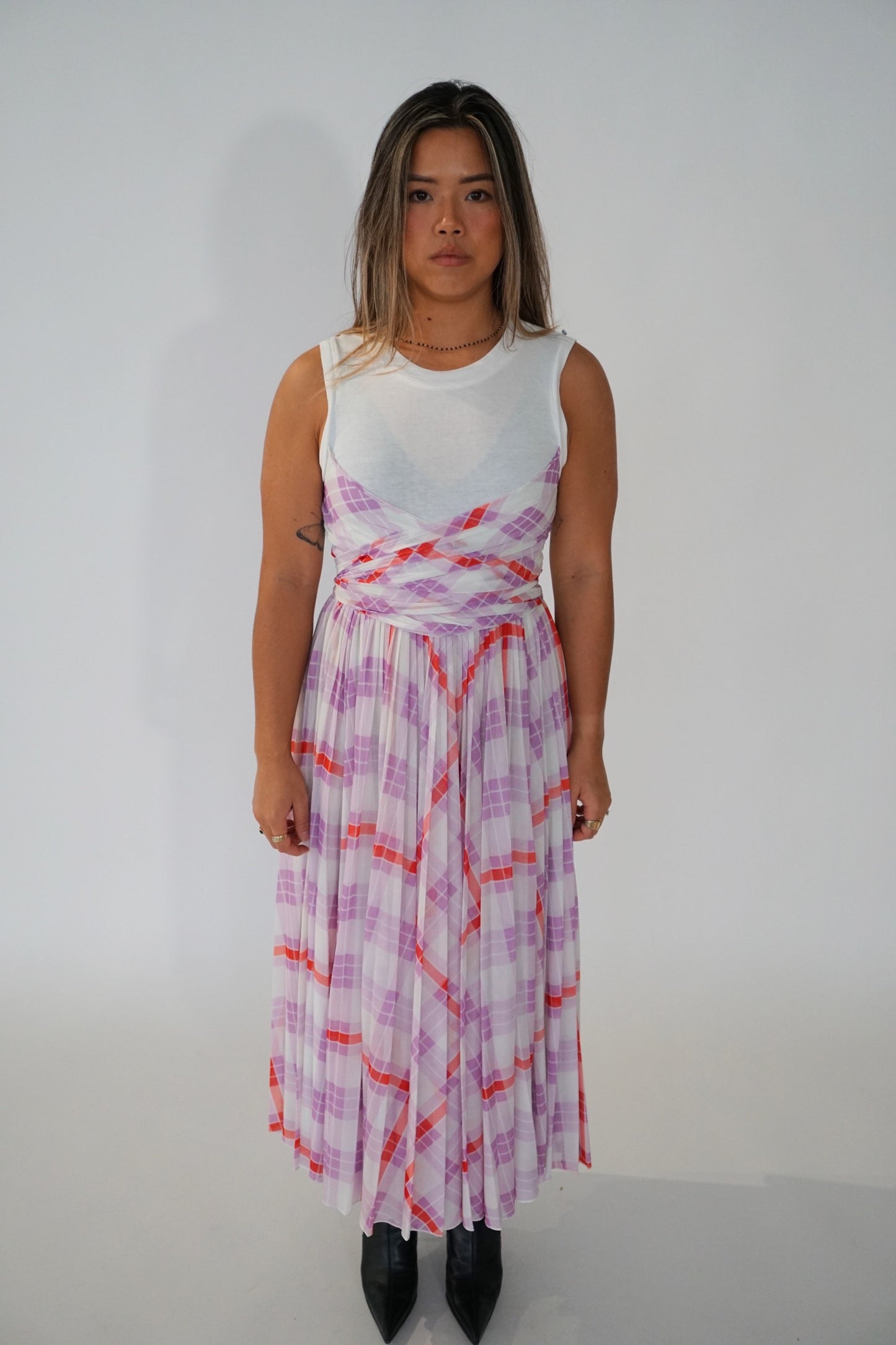Sportmax Code Cotton Tartan Wrap Tank Sless Dress