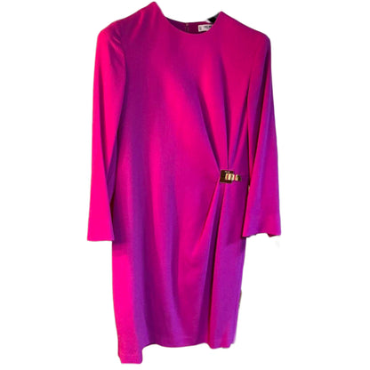 Celine 3/4 Sleeve Fuschia Pink LS Shift Dress w Gold Metal Buckle