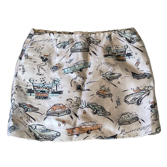 Prada Silk Car Print Mini Skirt