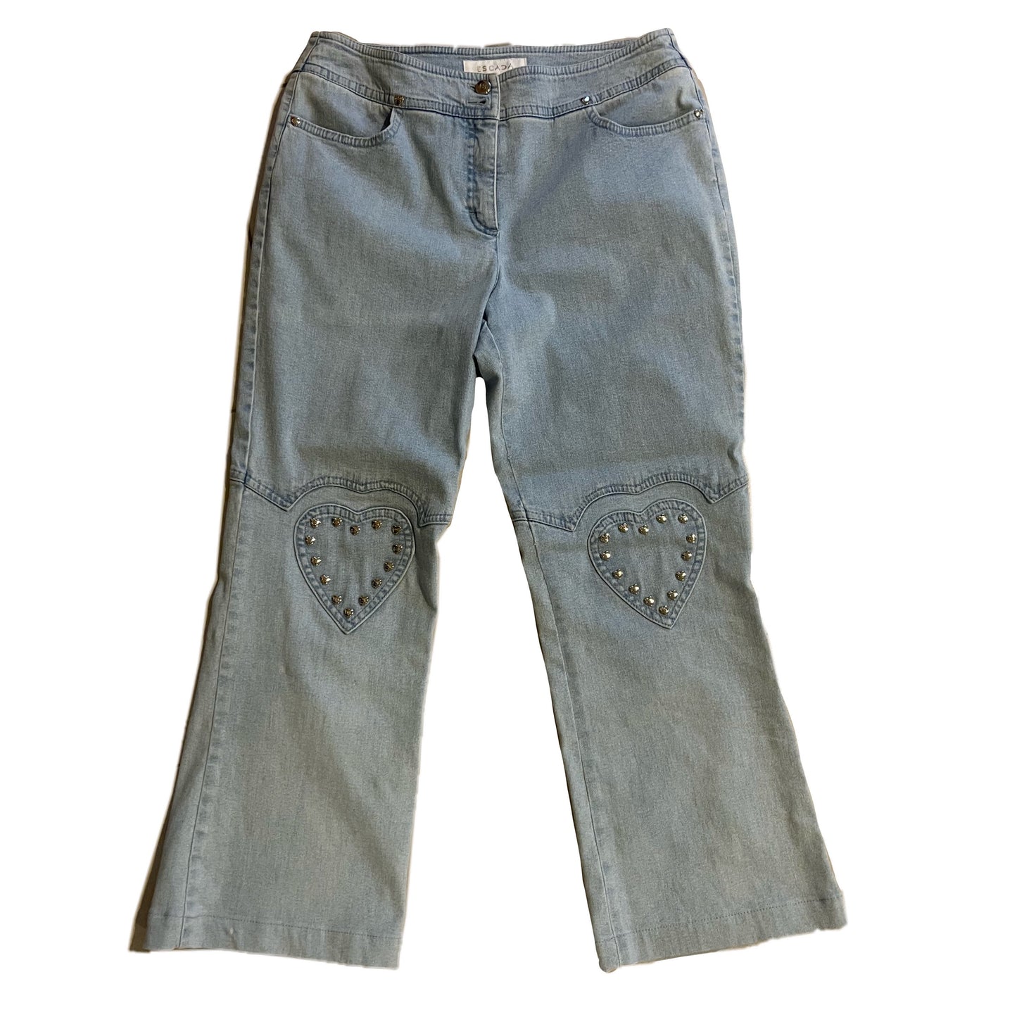 Escada Denim Love Heart Studded Two Piece Jacket Jean Set