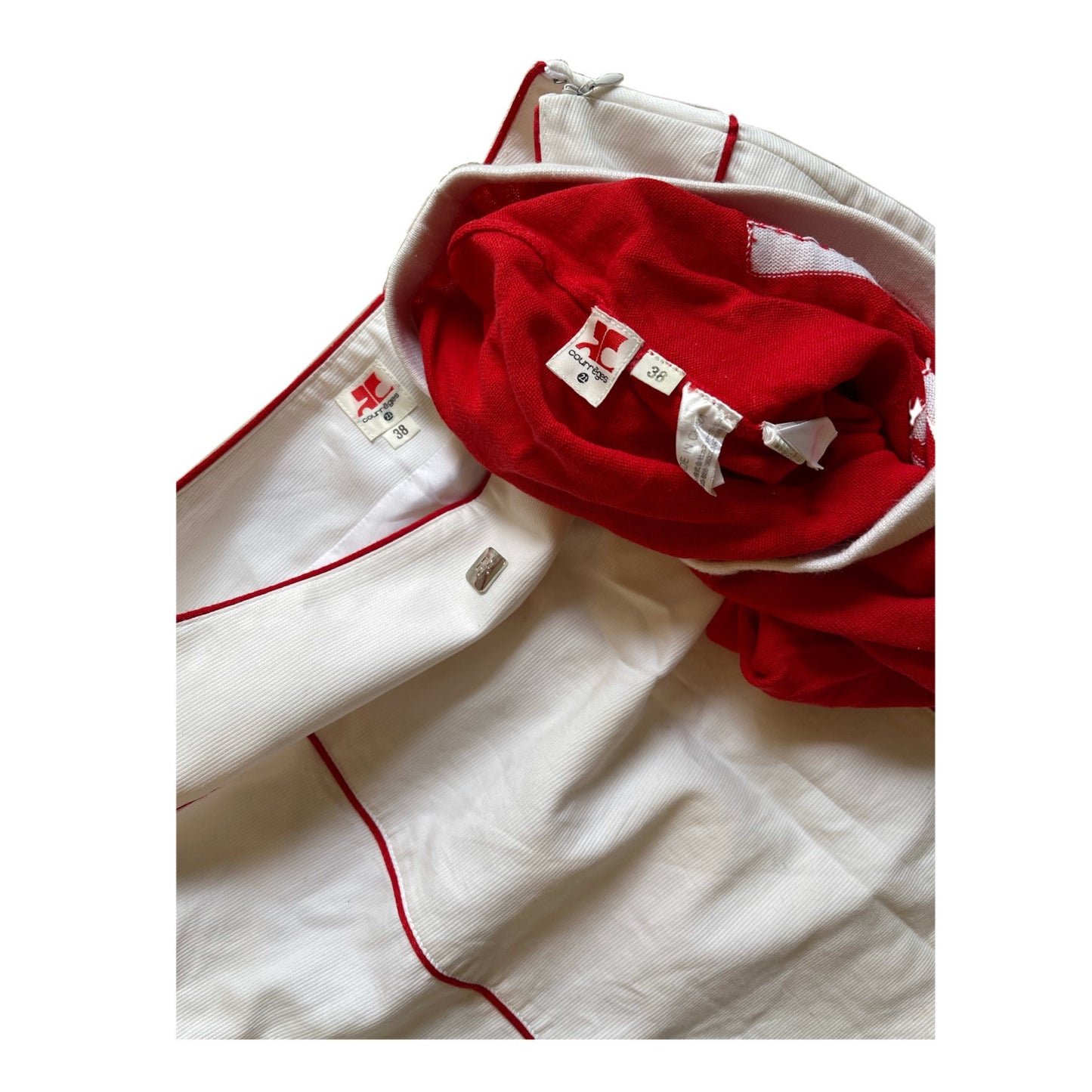 Courreges Red/White Tube Top & Skirt Set