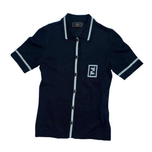 Fendi Black/White FF Logo Knit Button Down Polo