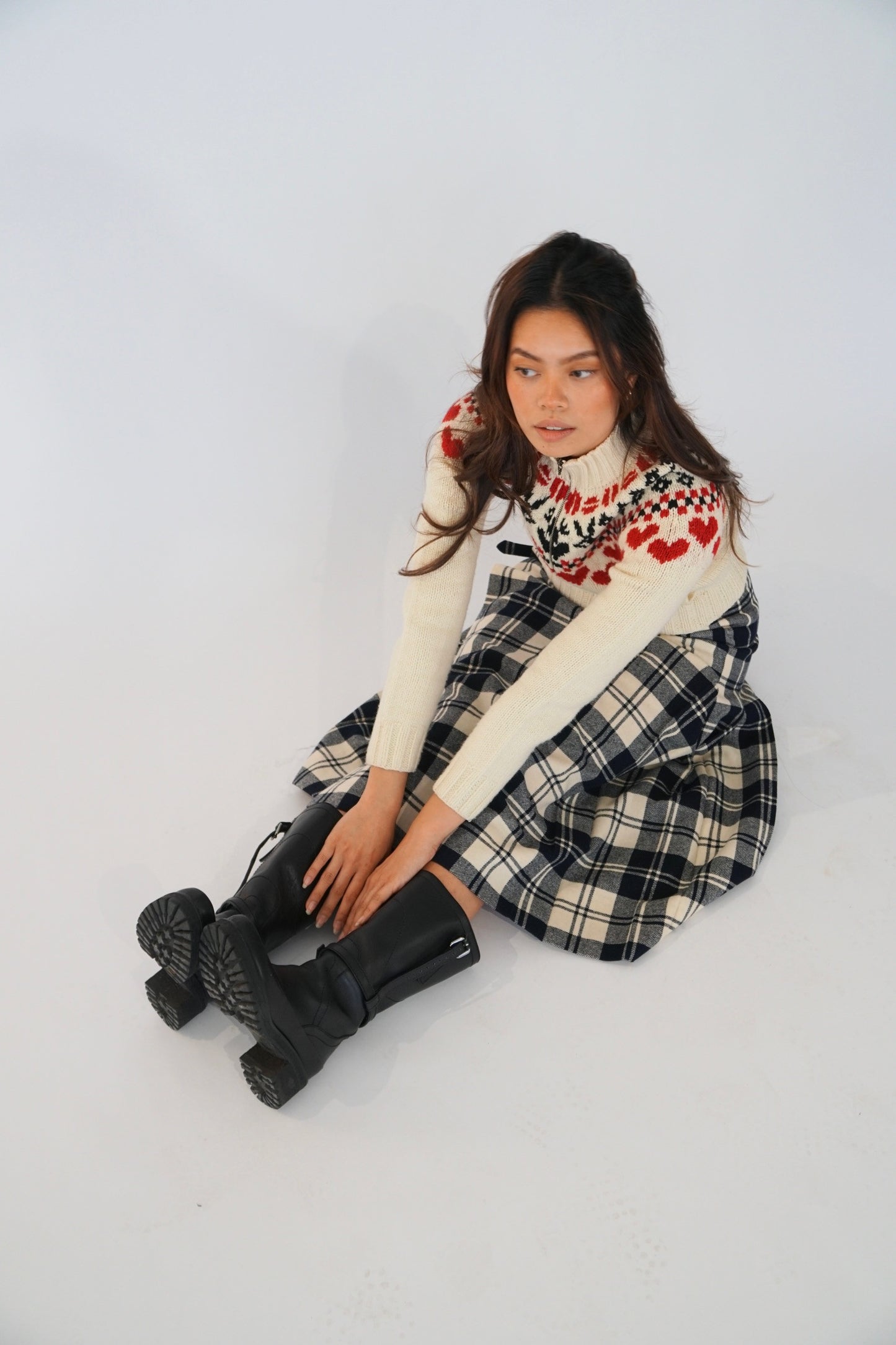 Comme des garçons pleated midi wool skirt w buckles