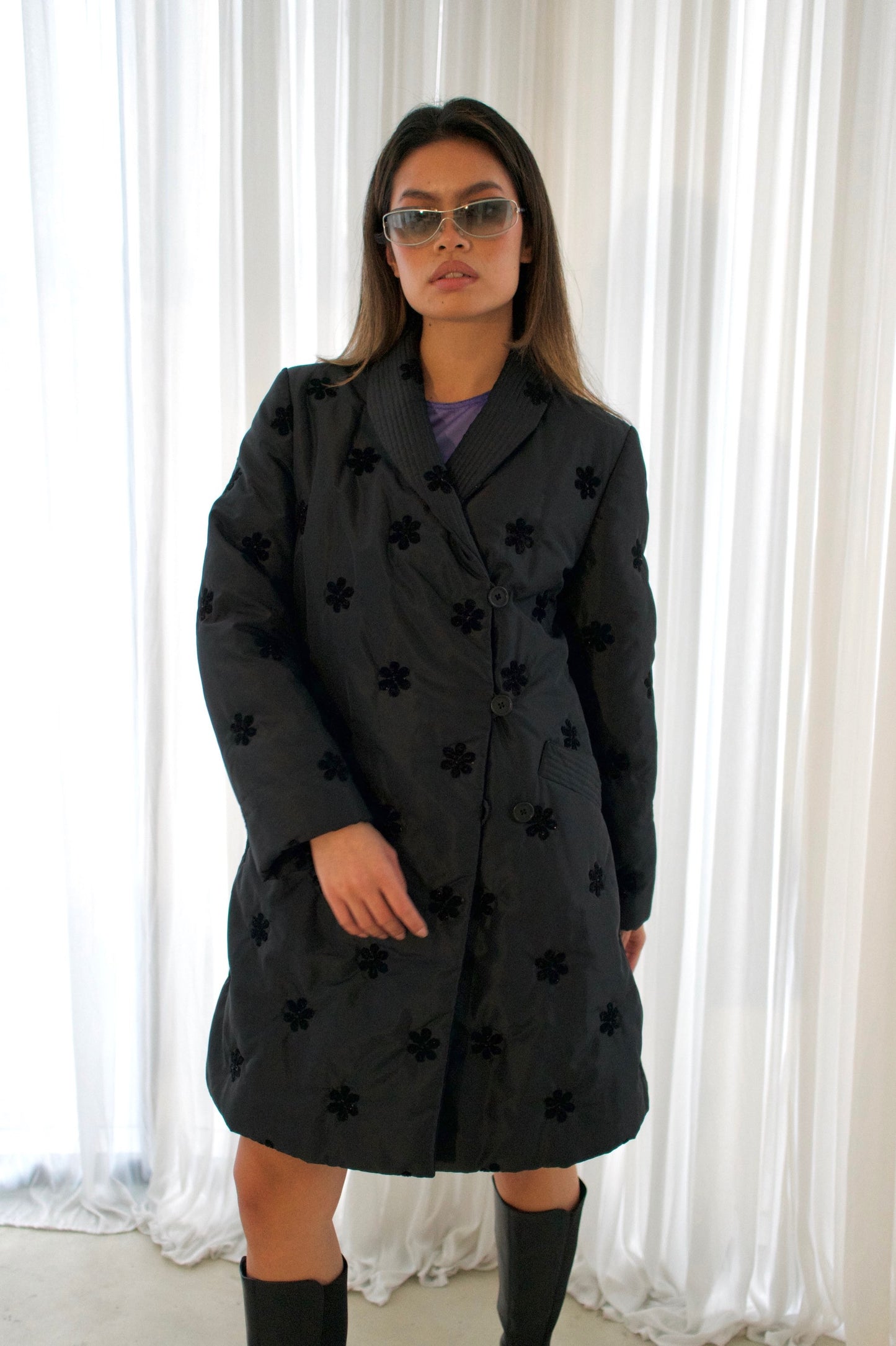 Giorgio Armani Floral Beaded Nylon Puffer Coat