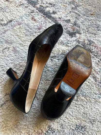 Chanel Logo Square Toe Heels