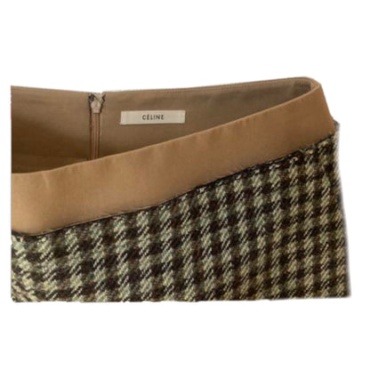 Celine Wool Checkered Skirt w Plain Cotton Waist