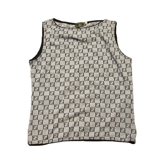 Fendi FF Logo Check Grey Sleeveless Top