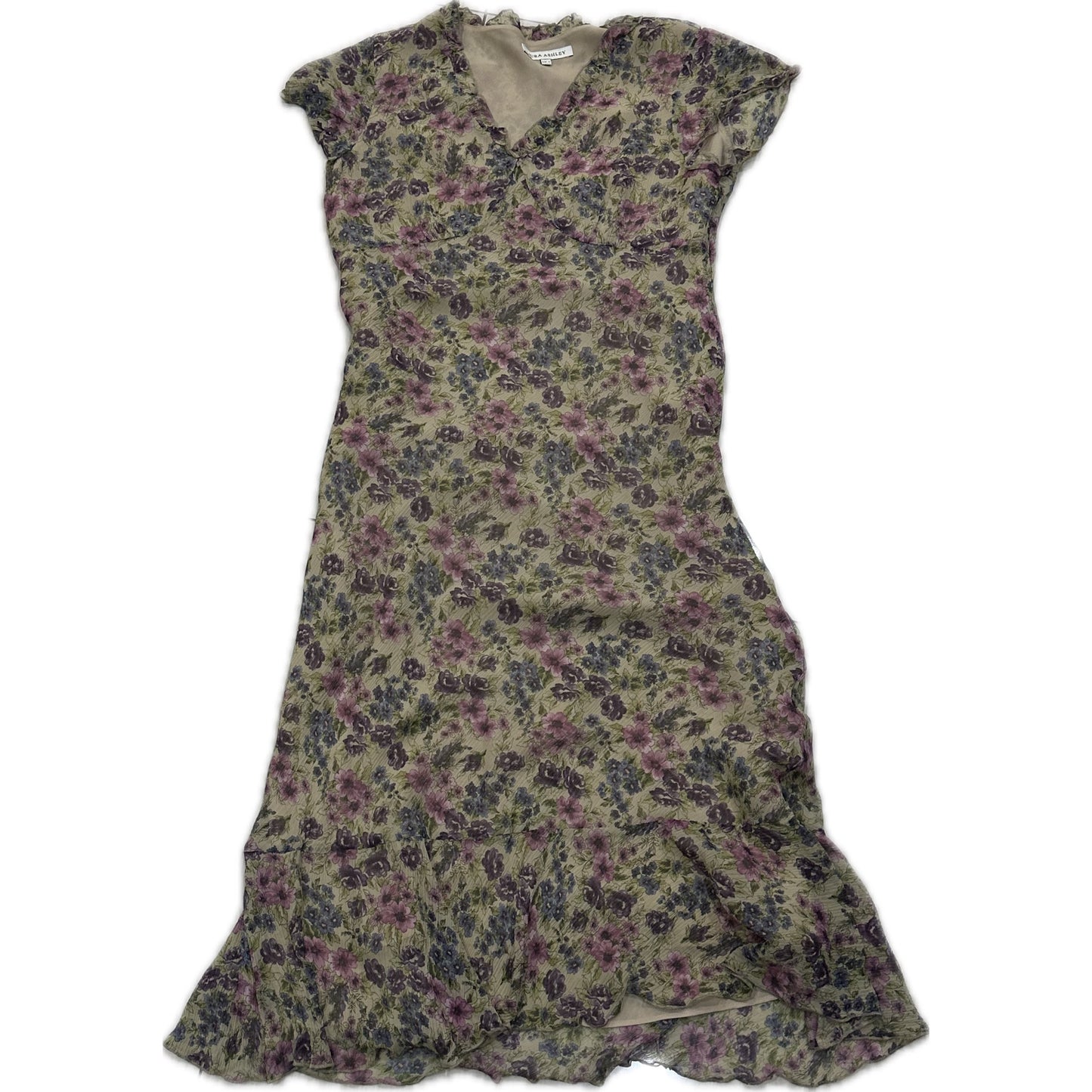 Laura Ashley Floral Cap SS V Neck Midi Dress