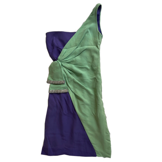 Valentino Colour Block Rhinestone One Shoulder Wrap Mini Dress