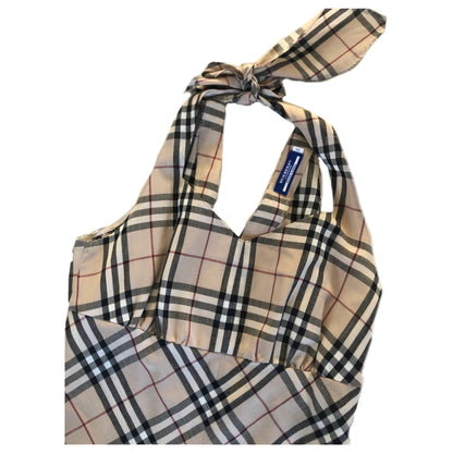 Burberry Blue Label Beige/Black Nova Check Halterneck A Line Dress Dress