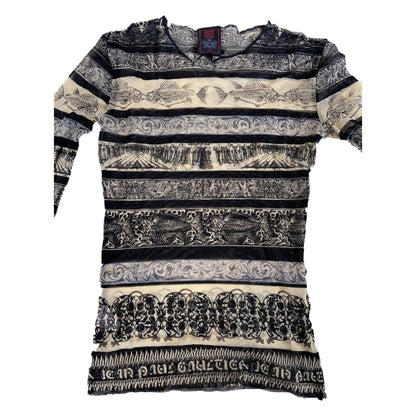 Jean Paul Gaultier Classique Mesh Tribal Logo LS Top