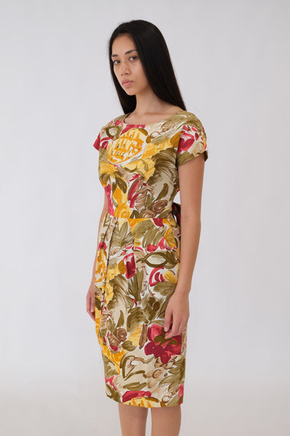 Celine Vintage Floral Boat Neck SS Dress