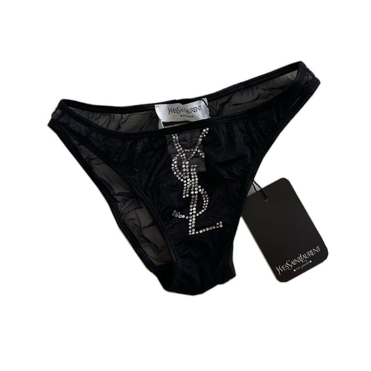 Yves Saint Laurent YSL Logo Rhinestone Mesh Underwear
