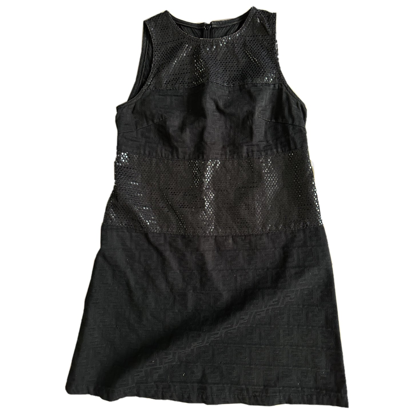 Fendi Zucca Print Embellished Patch Tank Shift Dress