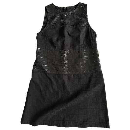 Fendi Zucca Print Embellished Patch Tank Shift Dress