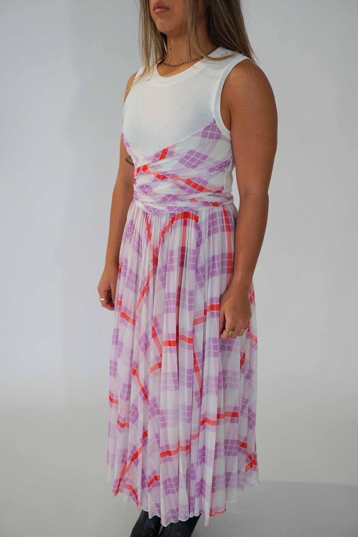Sportmax Code Cotton Tartan Wrap Tank Sless Dress