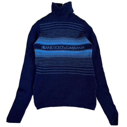 Dolce & Gabbana Jeans Brand Logo Turtleneck Knit LS Top