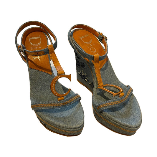 Christian Dior floral denim wedges CD Logo