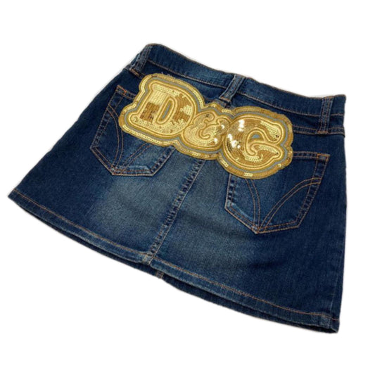 Dolce & Gabbana Sequin Logo Denim Mini Skirt