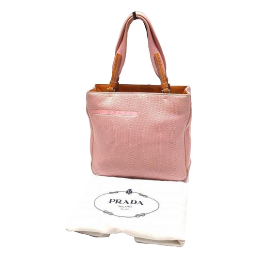 Prada Pink/Orange Mesh Canvas Tote Bag