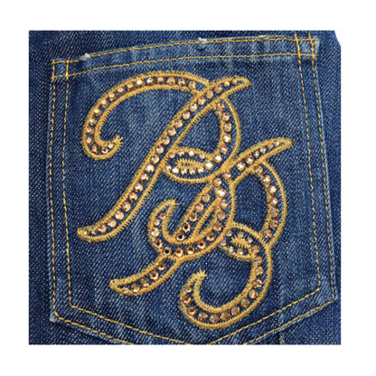 Blumarine Fur Collar Diamante Logo Pocket Zip Denim Jacket