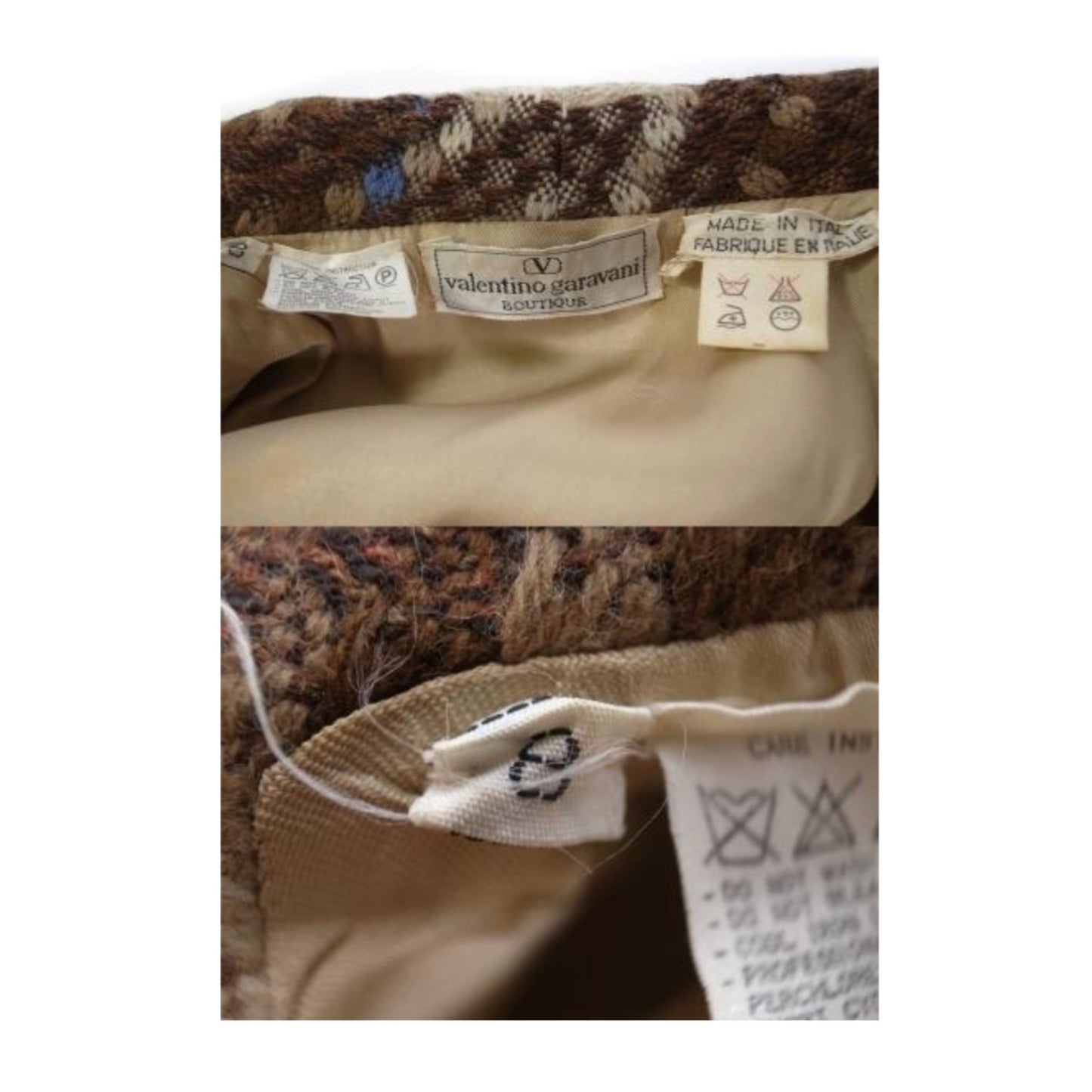 Valentino Boutique Tassel Trim Pixelated Checkered Wool Tweed Coat Skirt Set