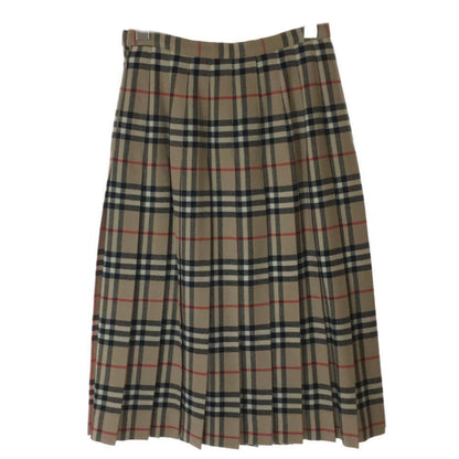 Burberry Pleated Nova Check Midi Wool Skirt