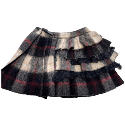 Dolce & Gabbana Wool Plaid Pleated Wrap Skirt w Leather Buckle