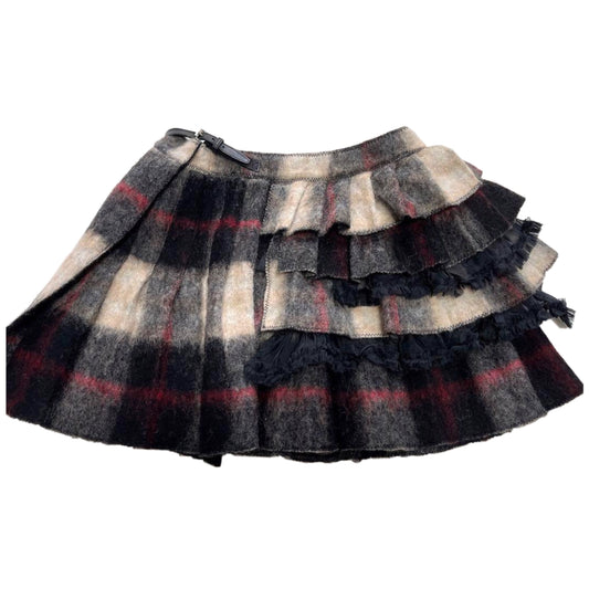 Dolce & Gabbana Wool Plaid Pleated Wrap Skirt w Leather Buckle