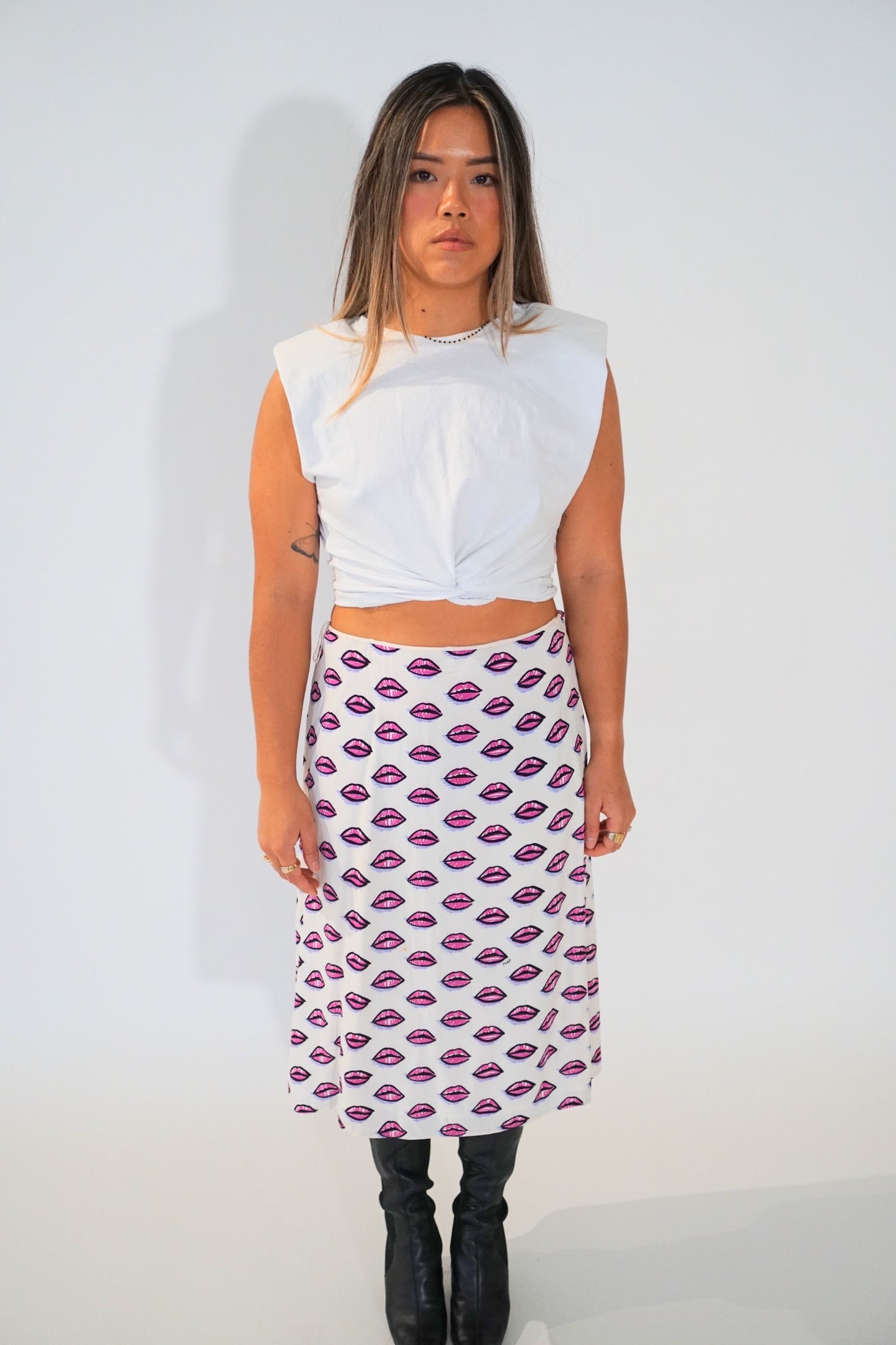 Prada Kiss Lips Midi Flare Skirt