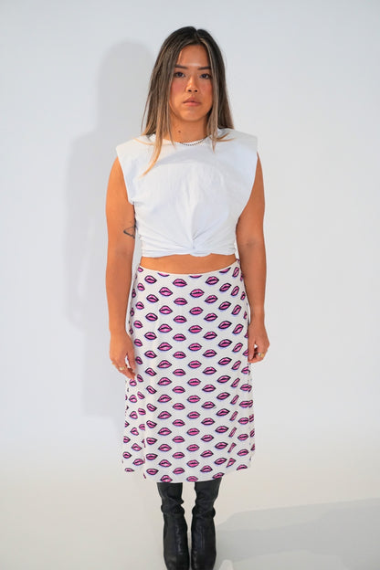Prada Kiss Lips Midi Flare Skirt
