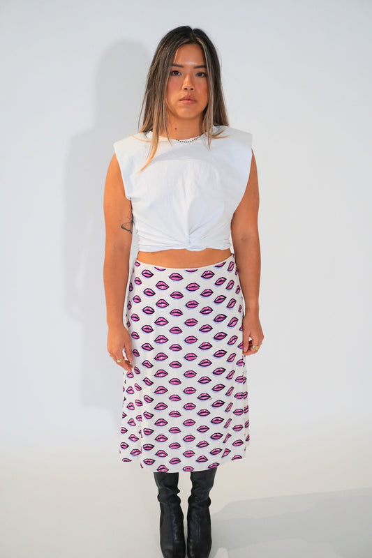 Prada Kiss Lips Midi Flare Skirt