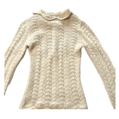 Dolce & Gabbana 100% Alpaca Scallop Knit LS w Pearl Flower Buttons